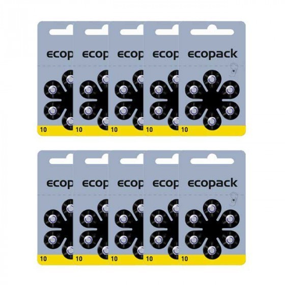 ECOPACK Hörgerätebatterie HA10 von Varta Microbattery 60-Box