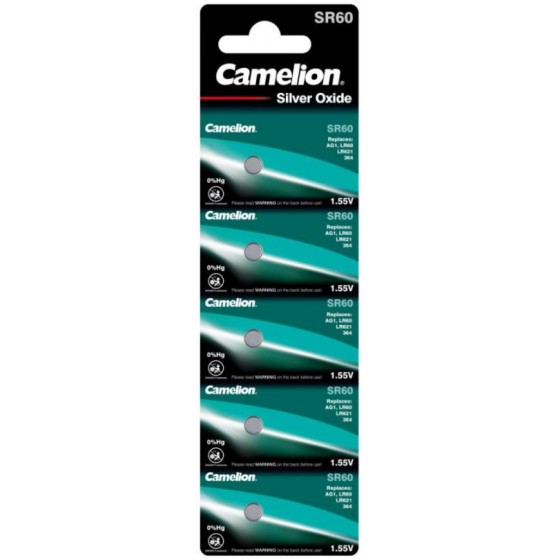 Camelion Knopfzelle SR60, AG1, LR60, LR621, 364, V364, 5-Pack