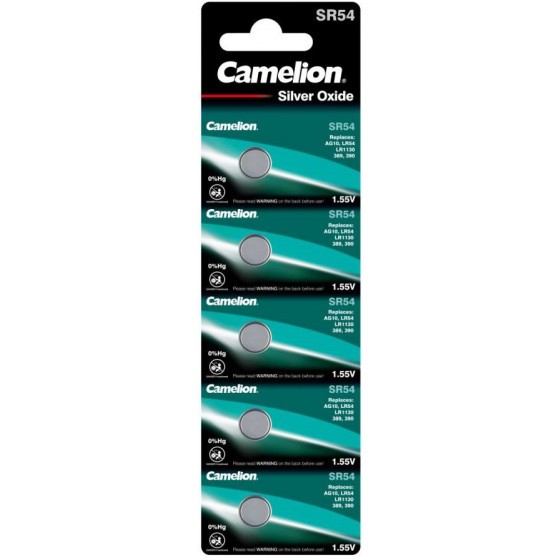 Camelion button cell SR54, AG10, LR54, LR1130, 389, V389, 390, V390, 5-pack