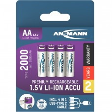 Ansmann USB-C Rechargeable Battery Mignon/AA/LR6  Li-ion 1,5V 2000mAh 4-Pack incl. charging cable